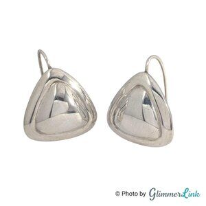 Vintage Mexican Modernist Puffy Triangle Sterling Silver Pierced Earrings